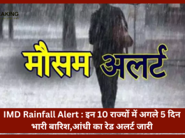IMD Rainfall Alert : इन 10 राज्यों में अगले 5 दिन भारी बारिश,आंधी का रेड अलर्ट जारी...जाने IMD का पूर्वानुमान